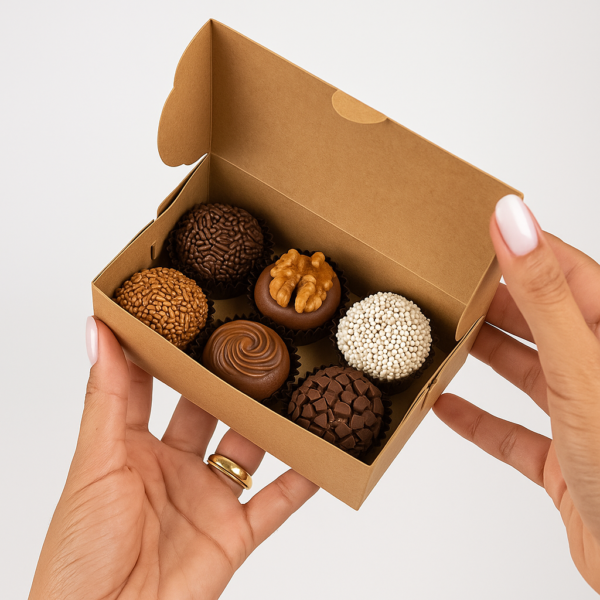Caixa inteira em Papel para 6 brigadeiros Kraft