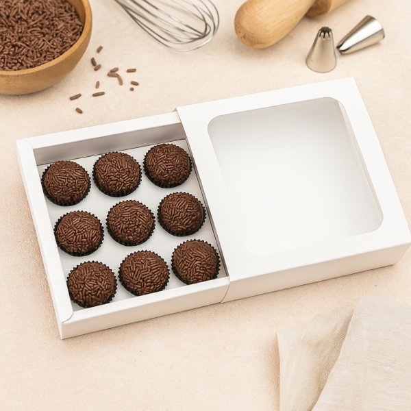 Caixa Elegance para 9 brigadeiros Branca