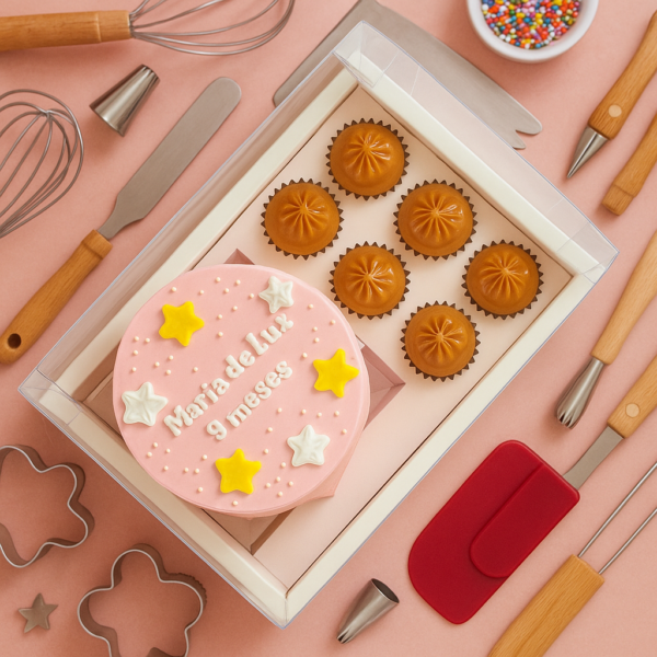 Caixa para Bentô Cake + 6 brigadeiros Branca