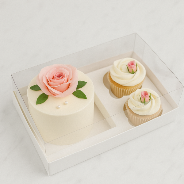 Caixa para Bentô Cake + 2 cupcakes Branca