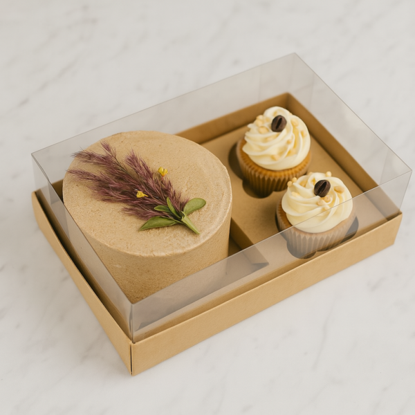 Caixa para Bentô Cake + 2 cupcakes Kraft