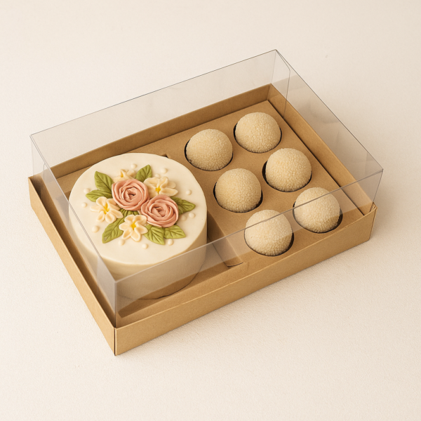 Caixa para Bentô Cake + 6 brigadeiros Kraft