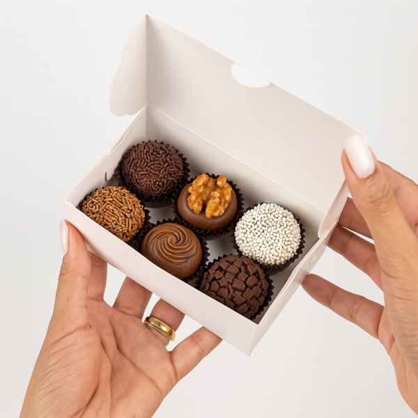 Caixa inteira em Papel para 6 brigadeiros Branca - Image 2