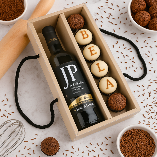 Caixa Garrafa Pequena + Brigadeiros Kraft com alça